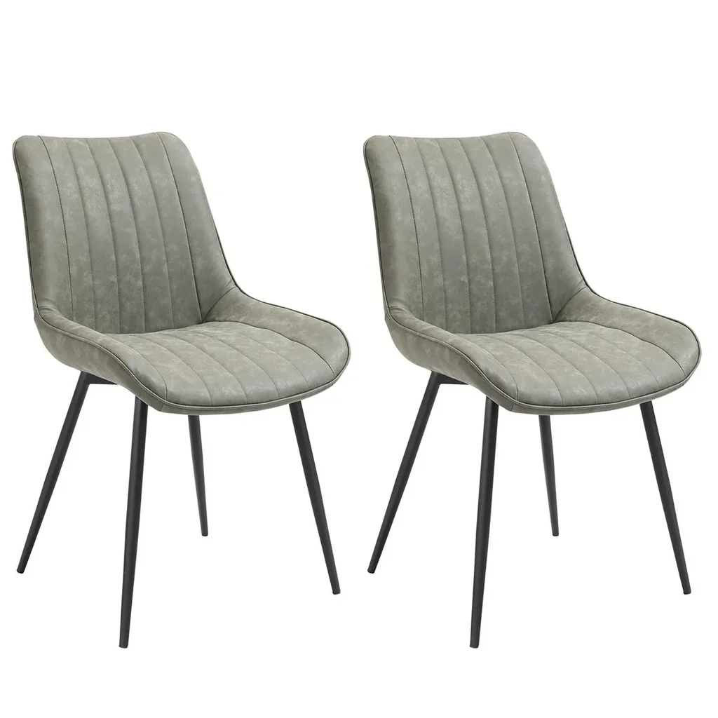 2-piece set dining room chair kitchen chair with backrest metal legs retro style artificial leather steel grey 53 x 62 x 88 cm 2 t