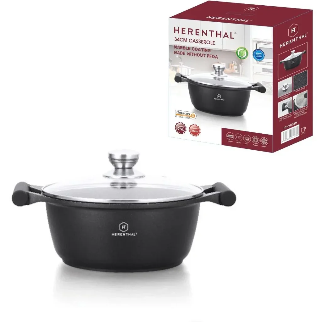 Herenthal Marble Soup/Casserole Pot with Glass Lid 34cm
