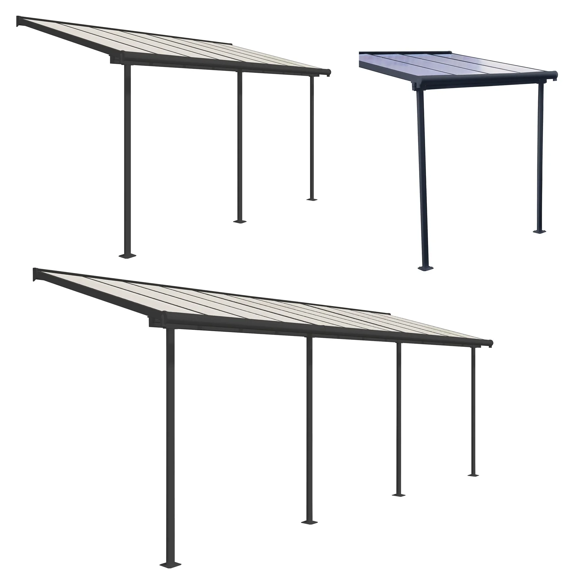Terrasoverkapping Sierra 224,5×228×300 cm Grijs – Aluminium met polycarbonaat dak