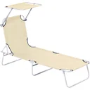 Garden lounger - foldable - with parasol - beige - 187 x 58 x 36 cm