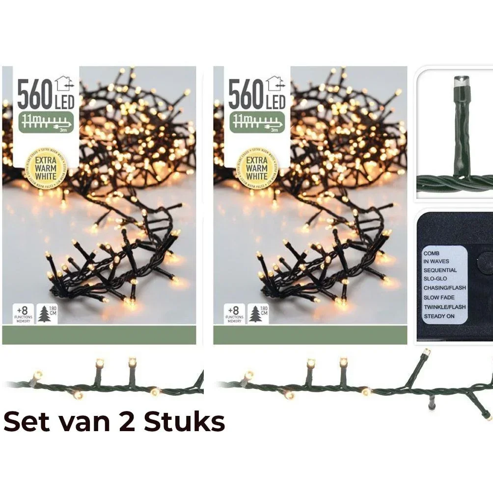 2x Christmas tree lights 11 meters warm white - 560LED for indoor and outdoor use