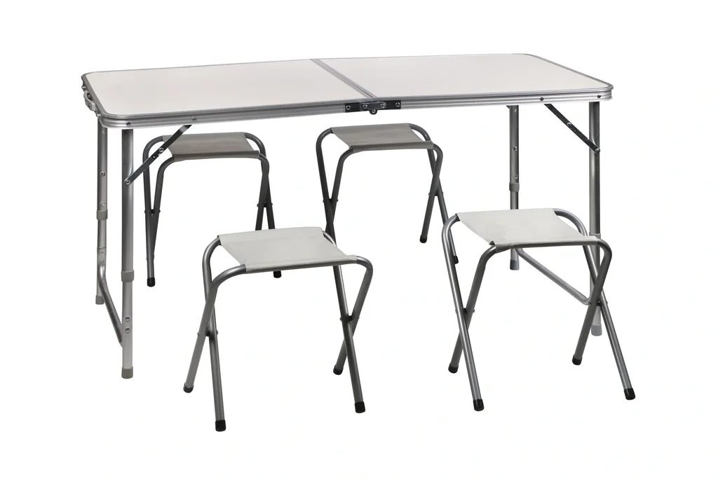 Camping table set foldable with 4 folding chairs