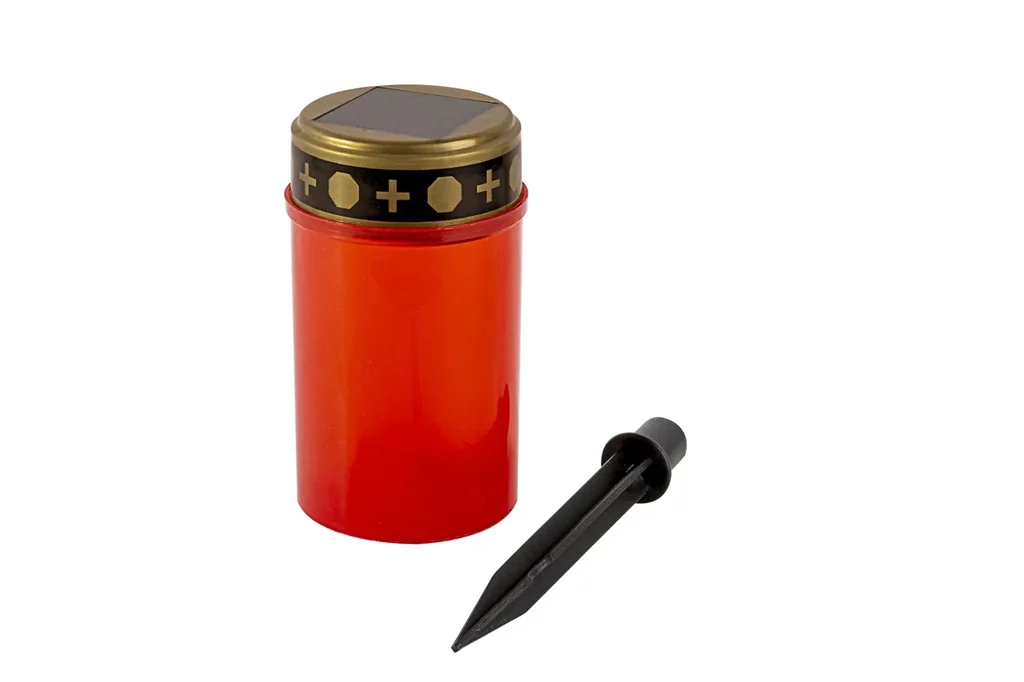 Solar LED grave light red with flickering flame, ground spike and timer