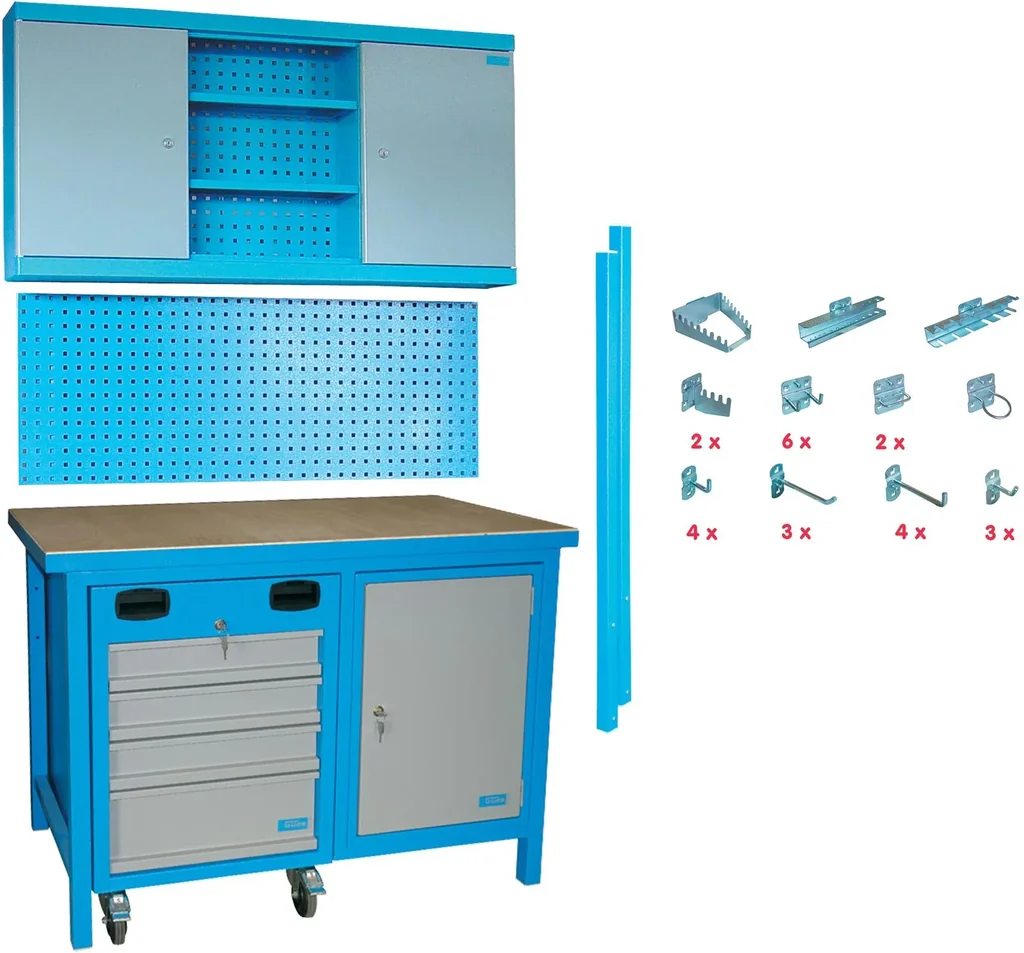 Workbench SET MEGA 31 pieces, workbench, tool wall, pegboard and accessories
