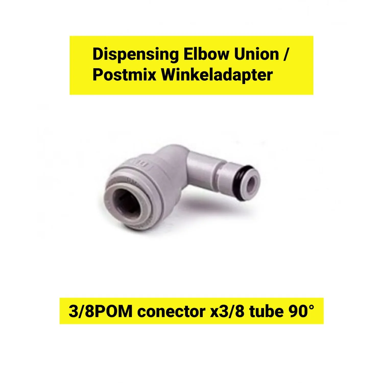 Postmix hoekadapter 3/8POM connector x 3/8 buis 90°
