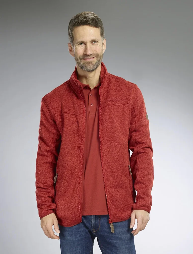 Cardigan with zipper, color red/melange, size L