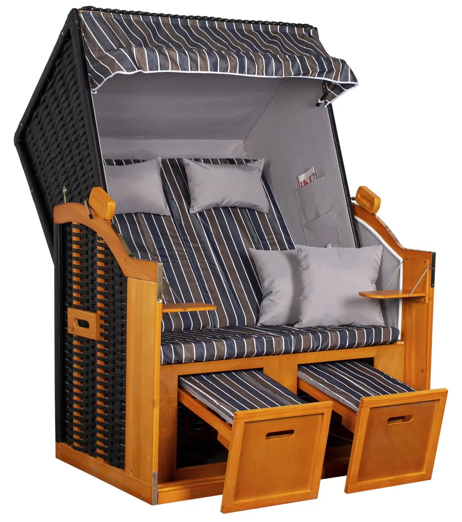 Beach chair "Baltic Sea" striped anthracite/brown
