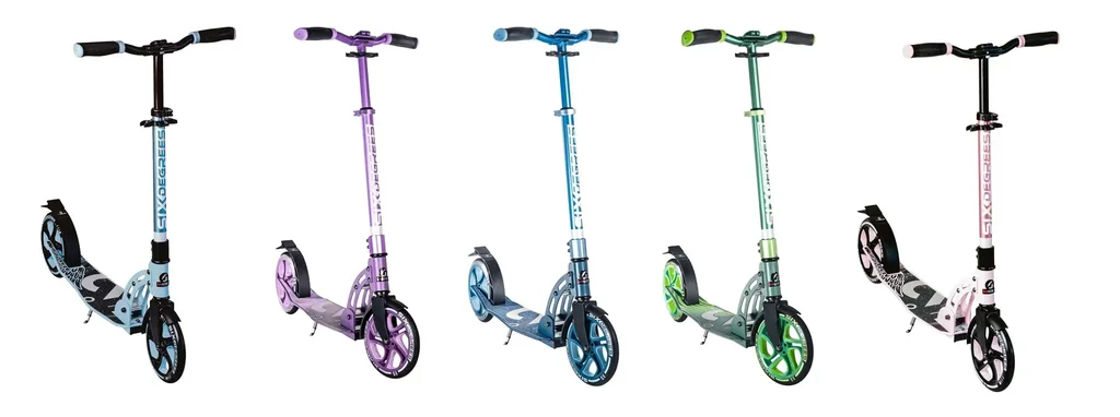 Aluminum scooter with folding mechanism and stand, 205 mm, ABEC 7, height adjustable, purple