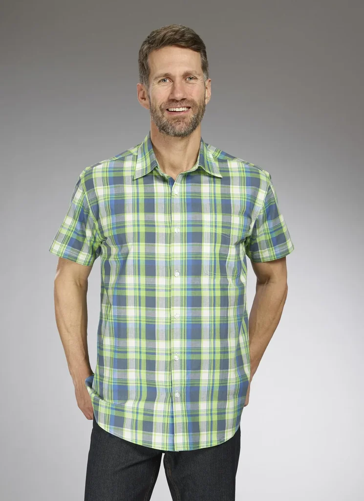 Shirt, short sleeve, color blue/green, size 45/46