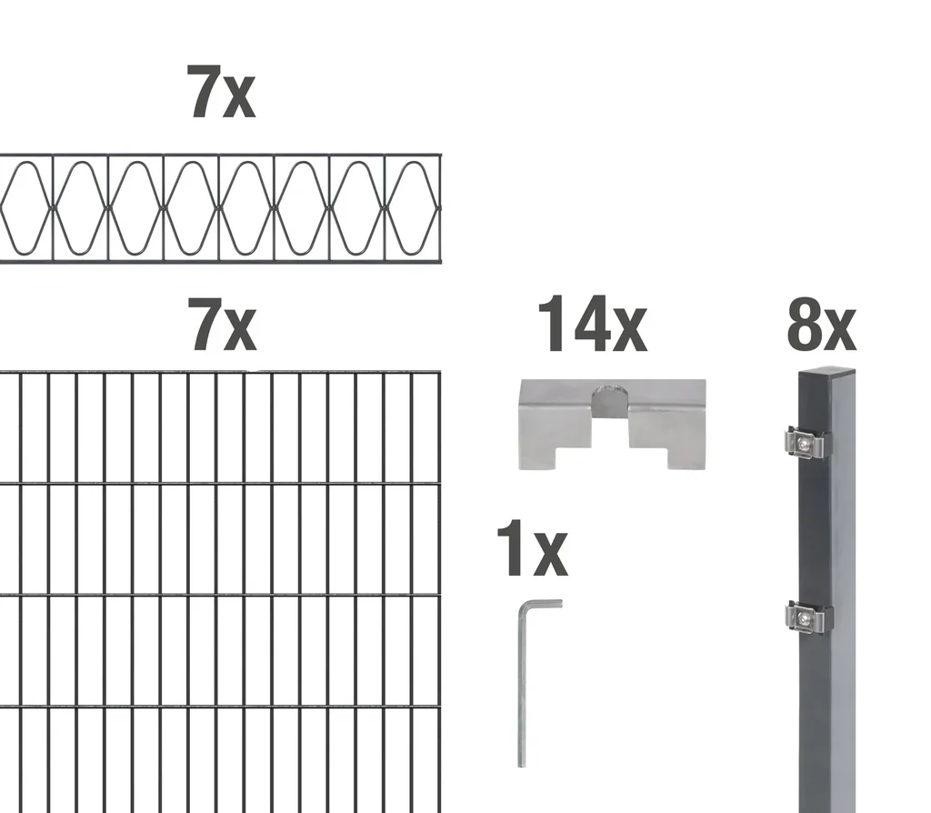 Double rod mesh fence sets anthracite with decorative element "Elegance", length: 14 m, height: 100 cm