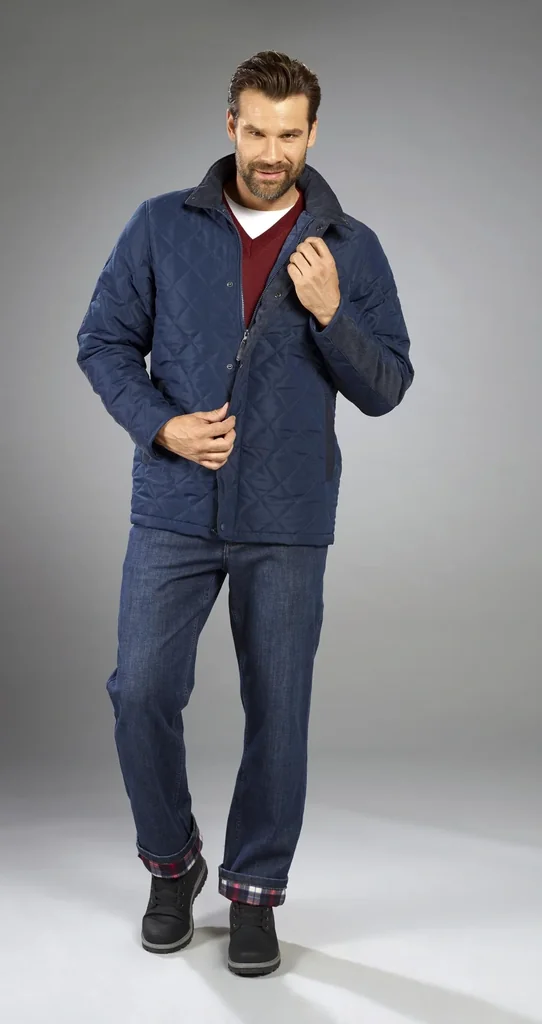 Quilted jacket with stand-up collar, navy, size M