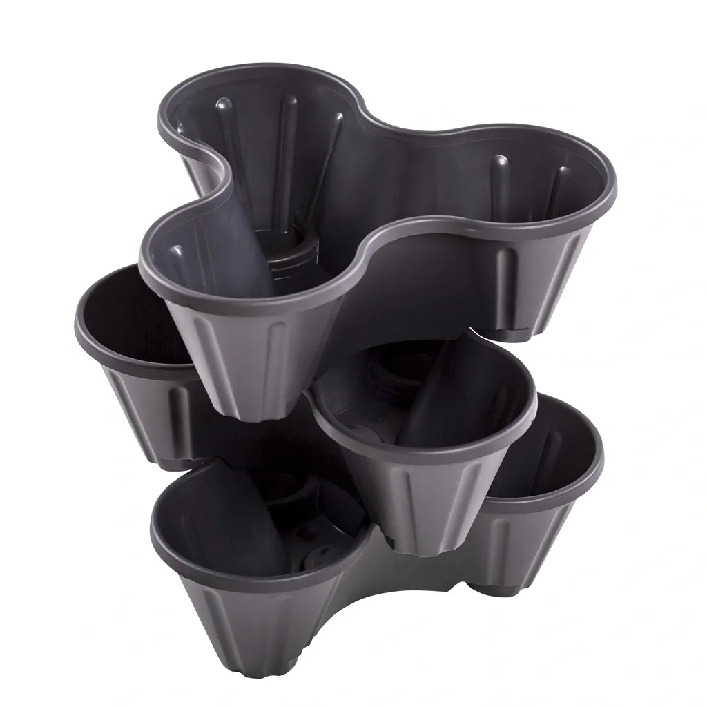 Plant pots, plant tower, stackable, anthracite, set of 3