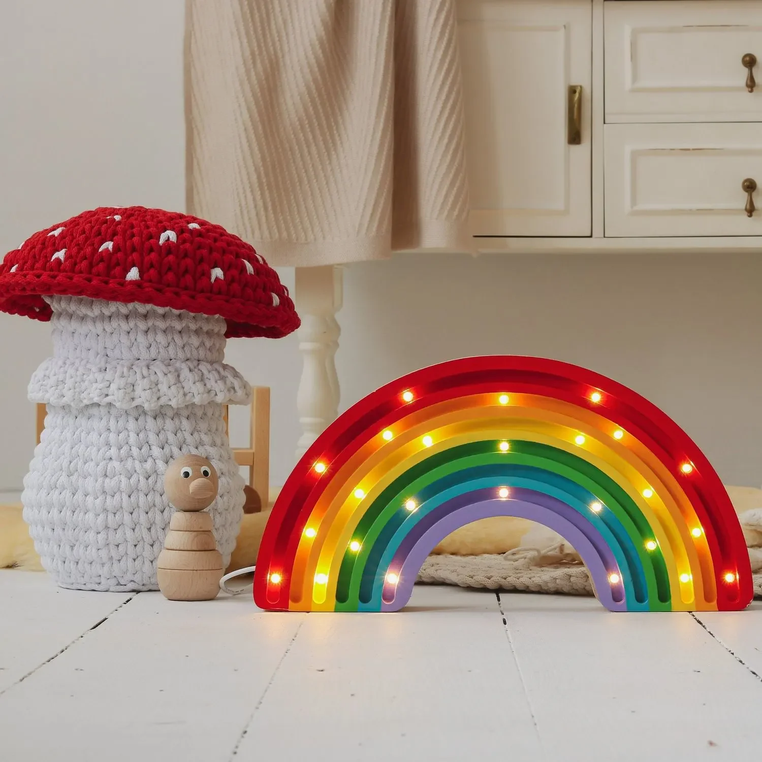 Little Lights Kinder-nachtlampje met regenboog - 100% natuurlijk dennenhout, klassieke kleur