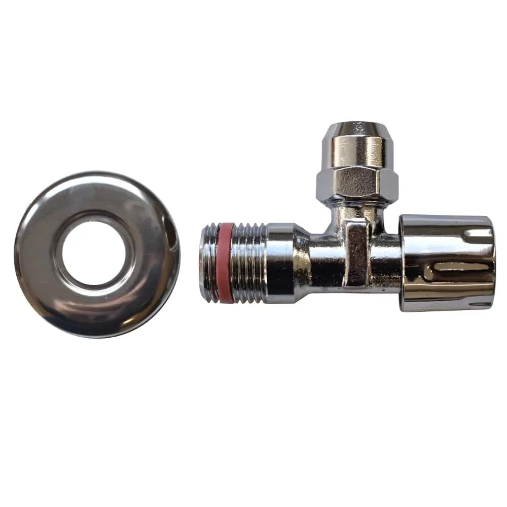Hoekstopkraan 3/8", zelfdichtend, verchroomd, met rozet