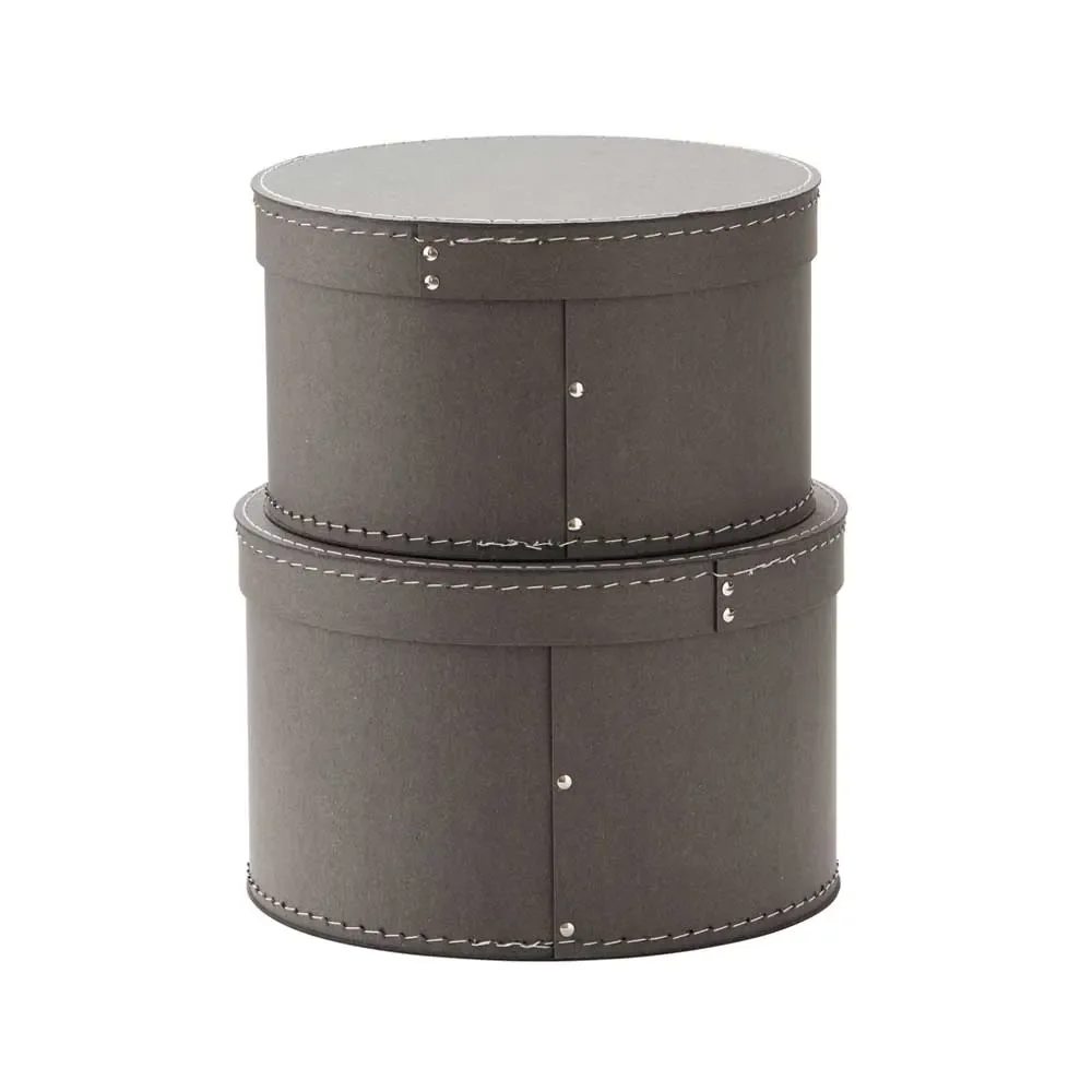 Kids Concept set van 2 ronde kartonnen dozen grijs