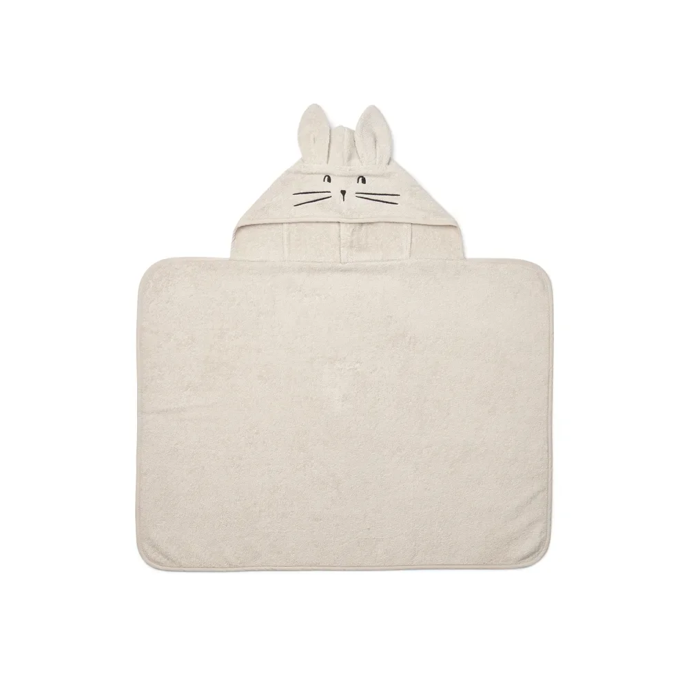 Liewood baby handdoek met capuchon, babyhanddoek Vilas Hase - ultrazacht, absorberend, met dierenoren, perfect na het badderen, kleur: zandkleurig