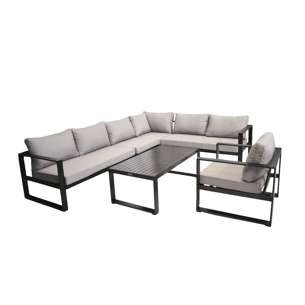 Tuin Loungeset 6-delig - Aluminium Frame - Antraciet met Lichtgrijze Kussens