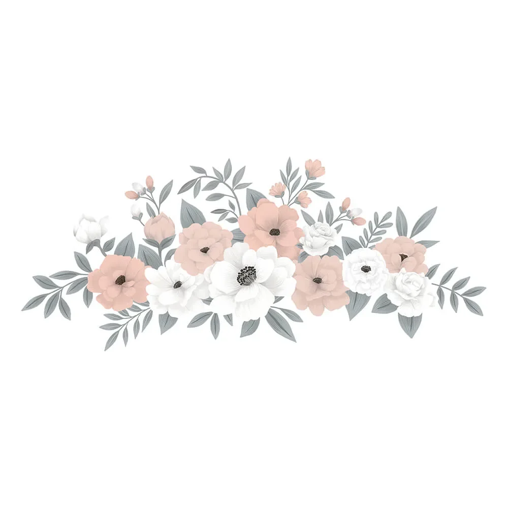 Lilipinso muursticker groot boeket bloemen roze wit