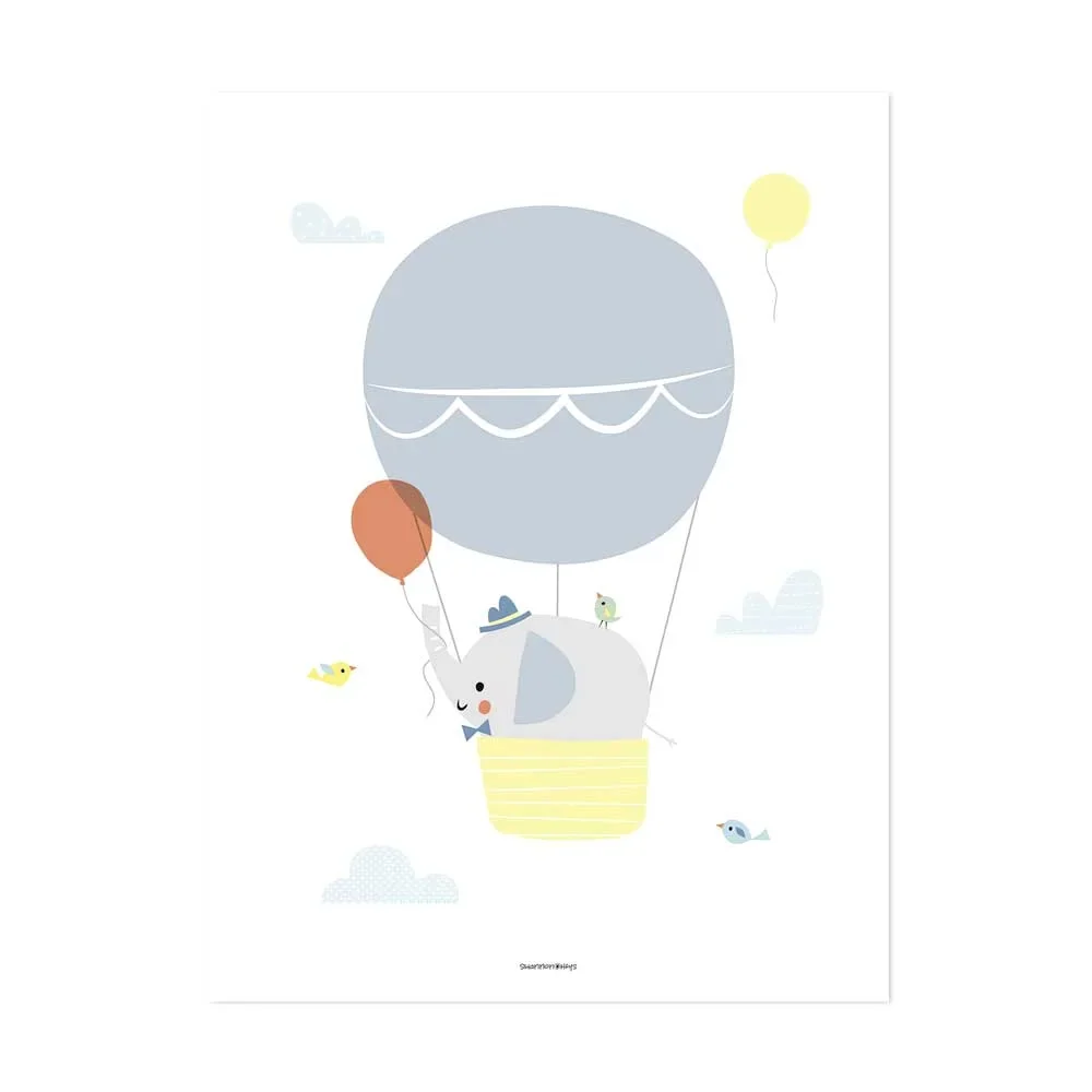 Lilipinso Poster Olifant in een ballon grijs geel
