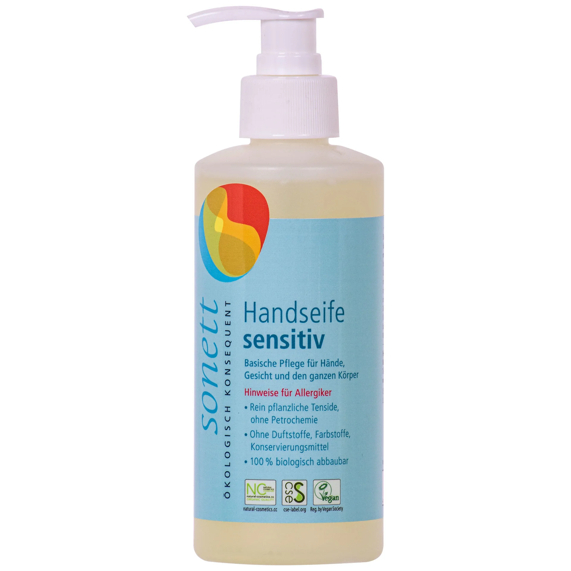 Handzeep, gevoelige huid, Sonett sensitiv 300ml, handzeep dispenser, parfumvrije handzeep