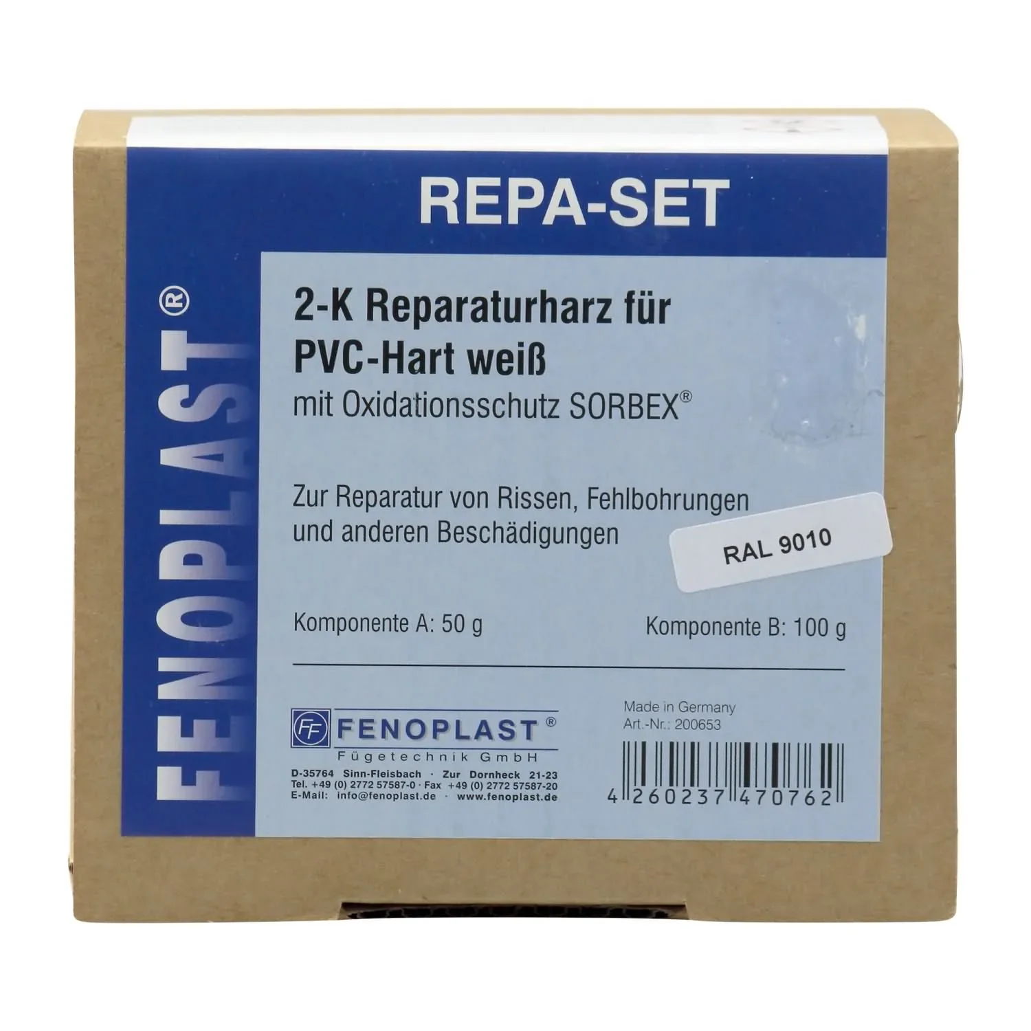 Kunststof reparatieset, kunststof reparatie set, 2K reparatie hars, kunststof venster reparatie, RAL 9010, reinweiß