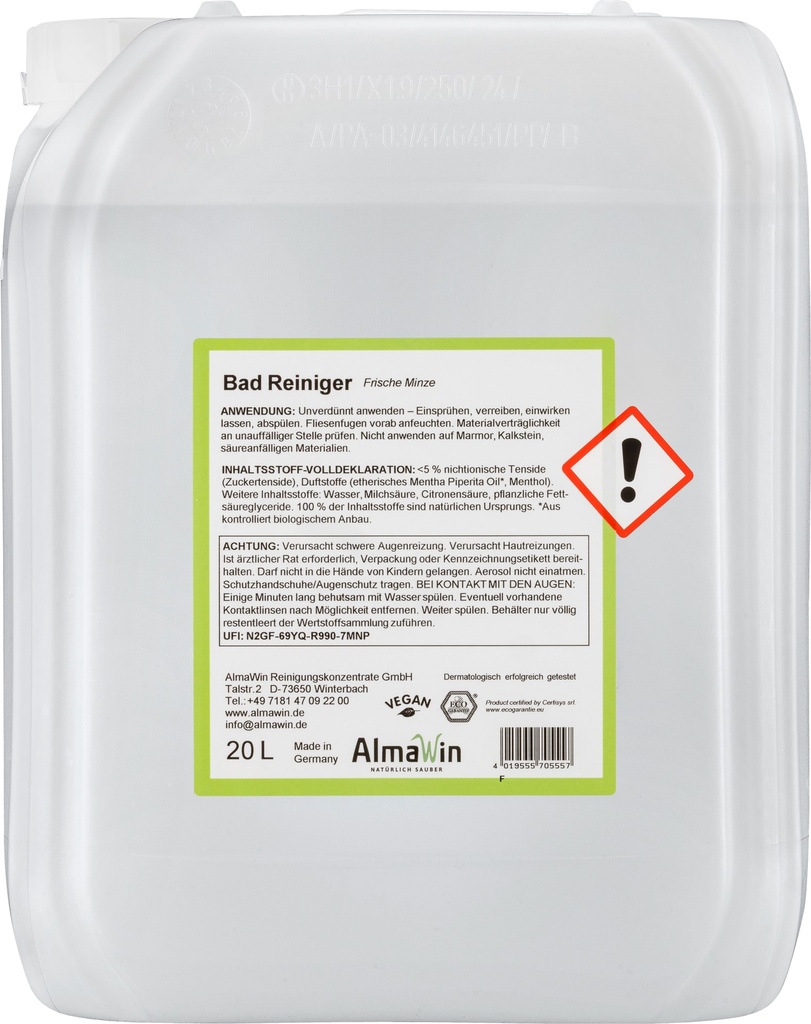 Badkamer schoonmaken, badkamer reiniger, 20 Liter, badkamer reinigen