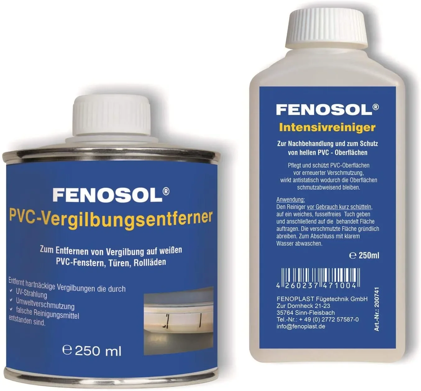 PVC reiniger, PVC vergeling verwijderen, Vergeeld PVC schoonmaken, Kunststof reiniger, PVC schoonmaken, PVC vergeling reiniger, Fenosol PVC-Vergilbungsentferner-Set
