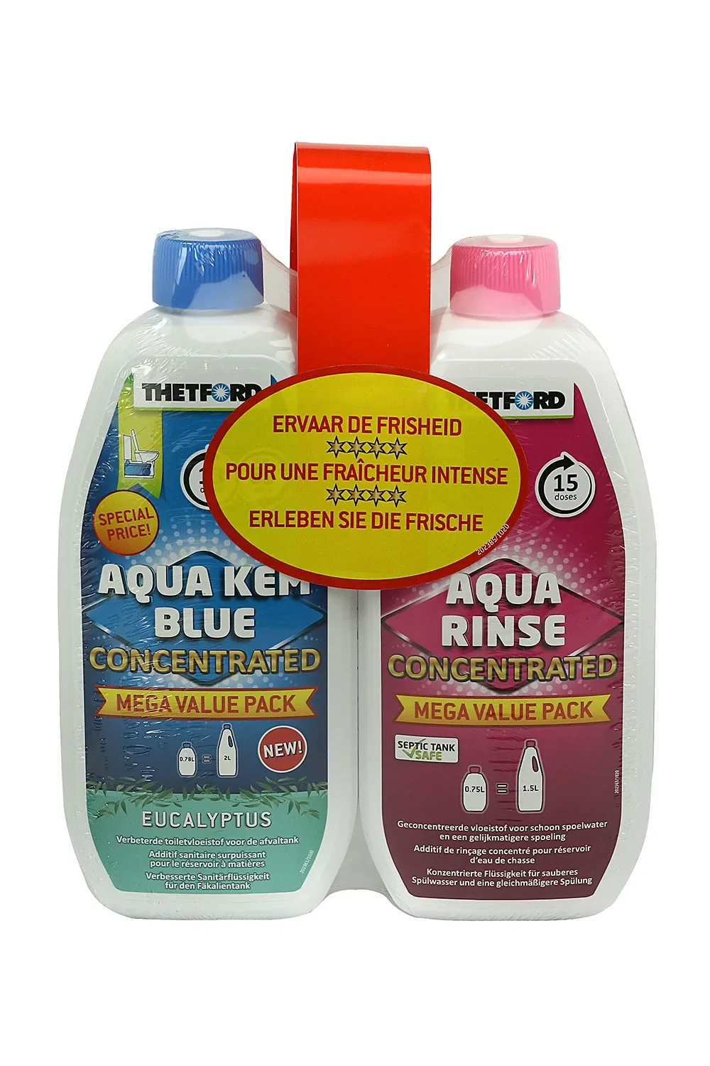 THETFORD duopakket Aqua Kem Blue Eucalyptus 0,78 liter en Aqua Rinse 0,75 liter