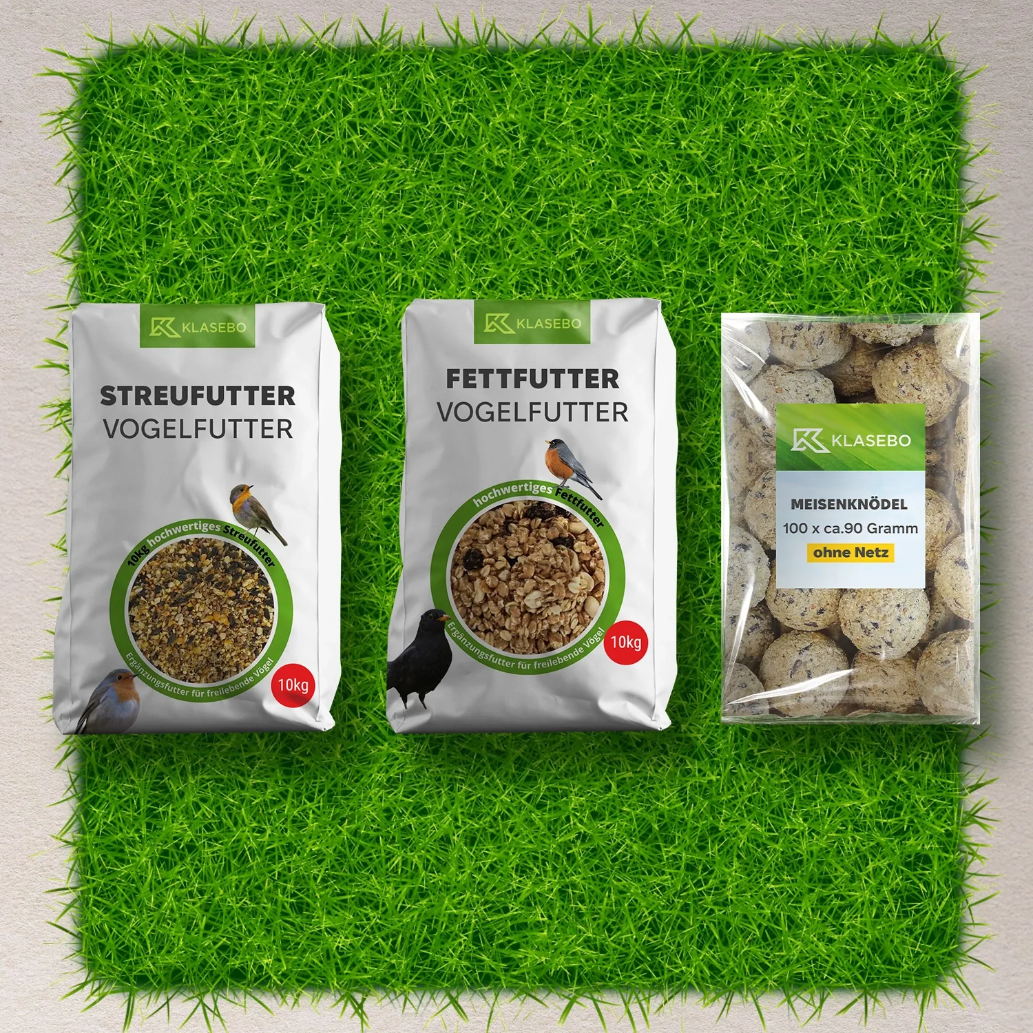Set vogelvoer voor het hele jaar 30kg - strooivoer 10kg, insectenvetbolletjes 100 st. zonder net, hoogenergetisch suetvoeder 10kg