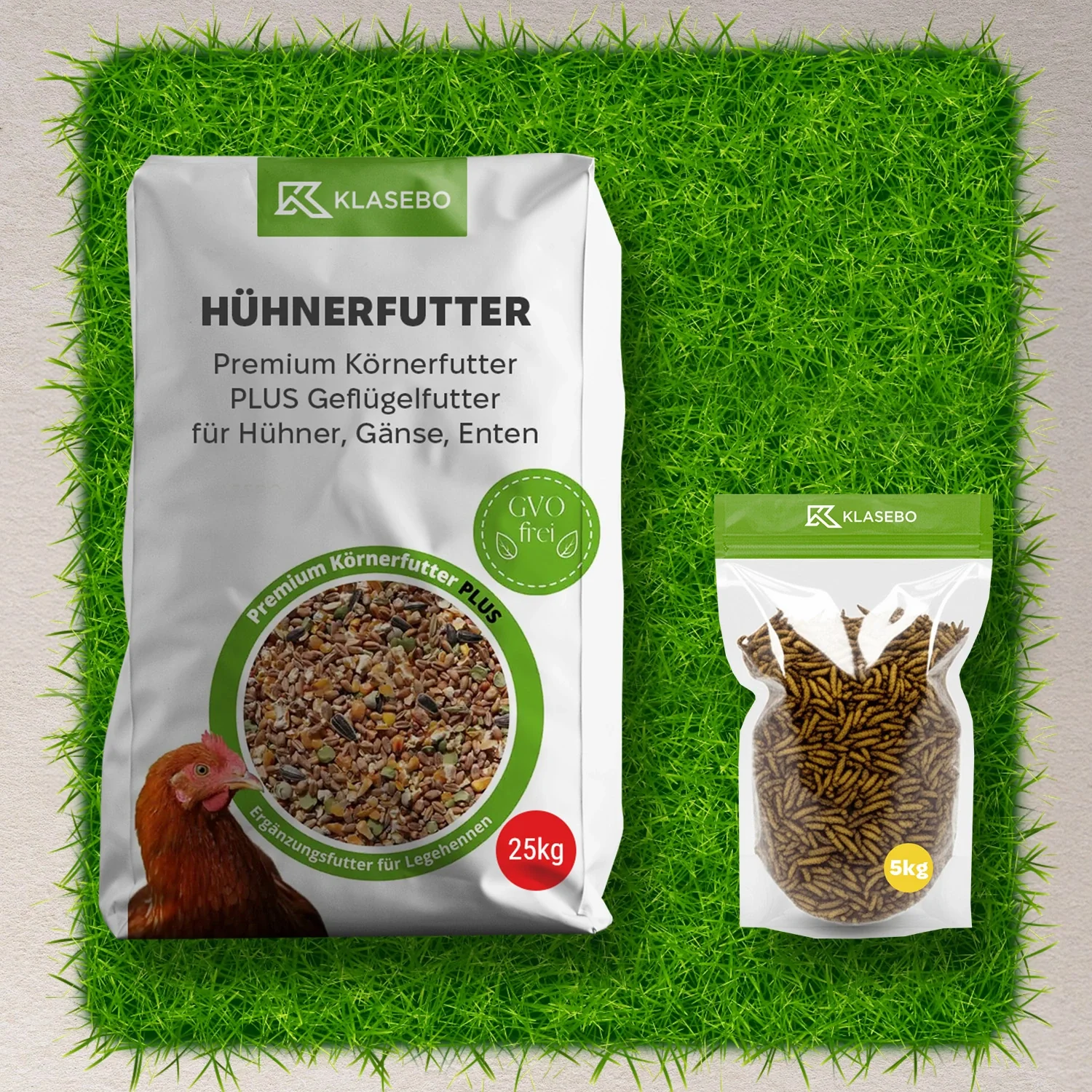 Set Kippenvoer met Insecten 30kg - Premium Pluimveevoer 25kg, Gedroogde Zwartkopmaden 5kg
