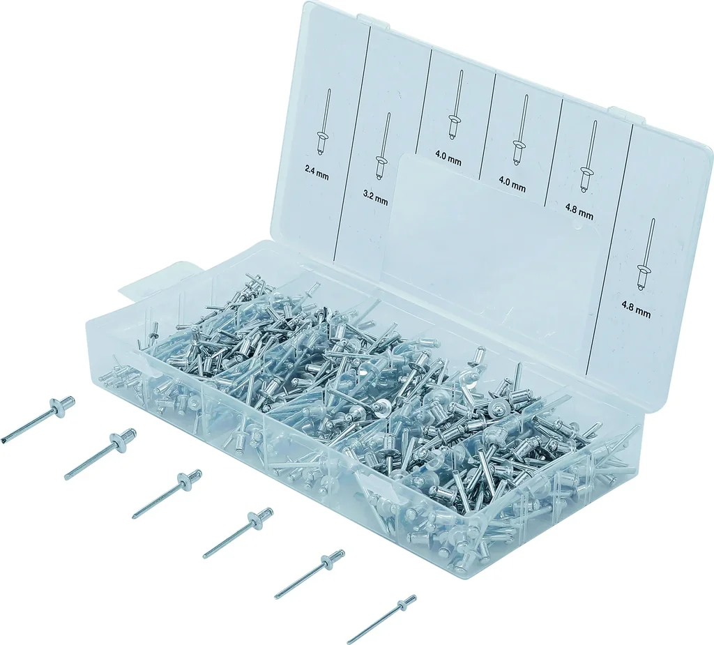 Blind rivet assortment, aluminum, 2.4-4.8 mm, 400 pcs.