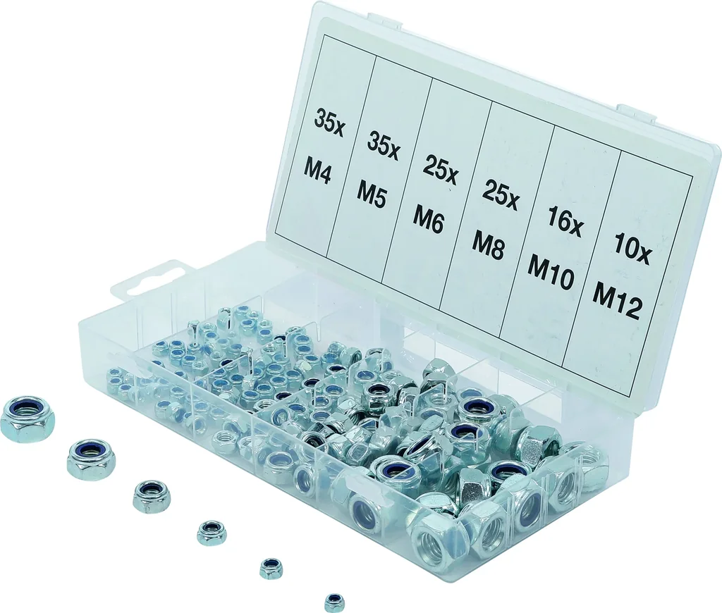 Assortiment van zeskantige zelfborgende moeren, 146 stuks