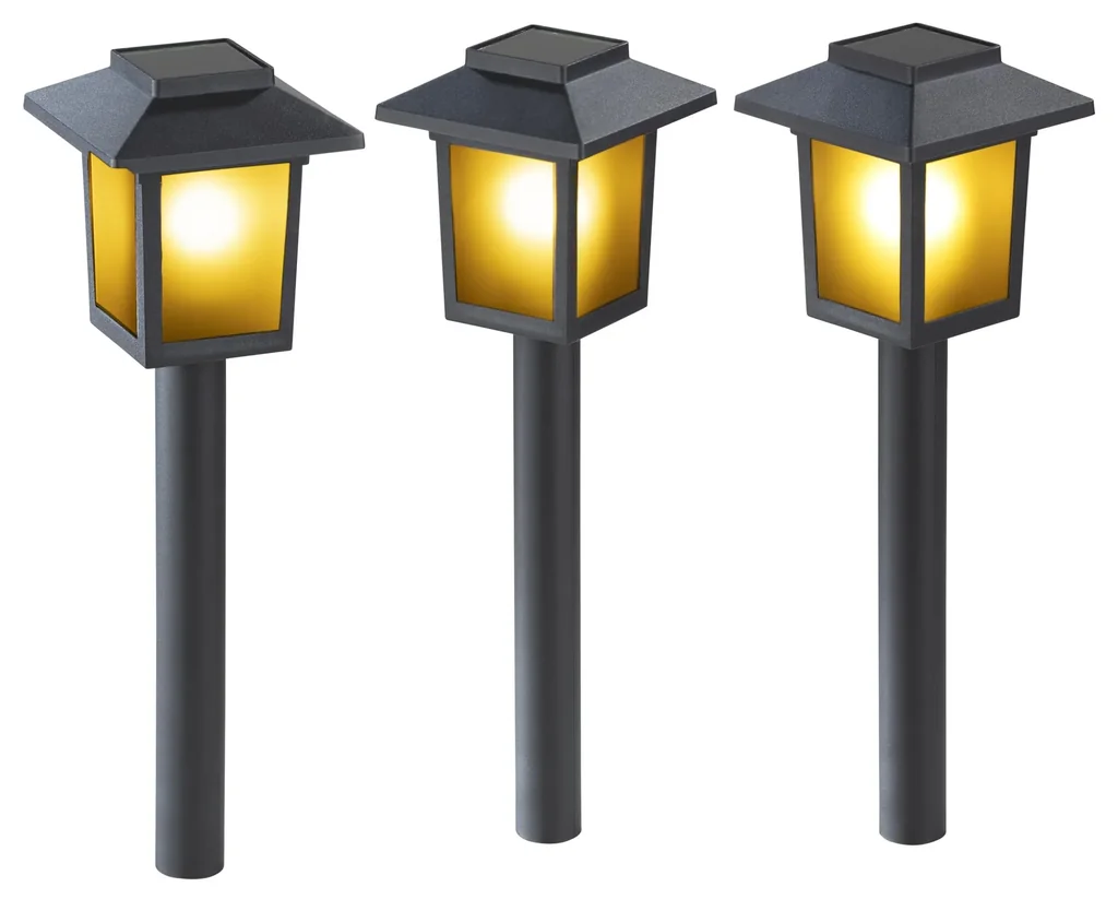 Zonnelantaarn met vlameffect, set van 3 stuks