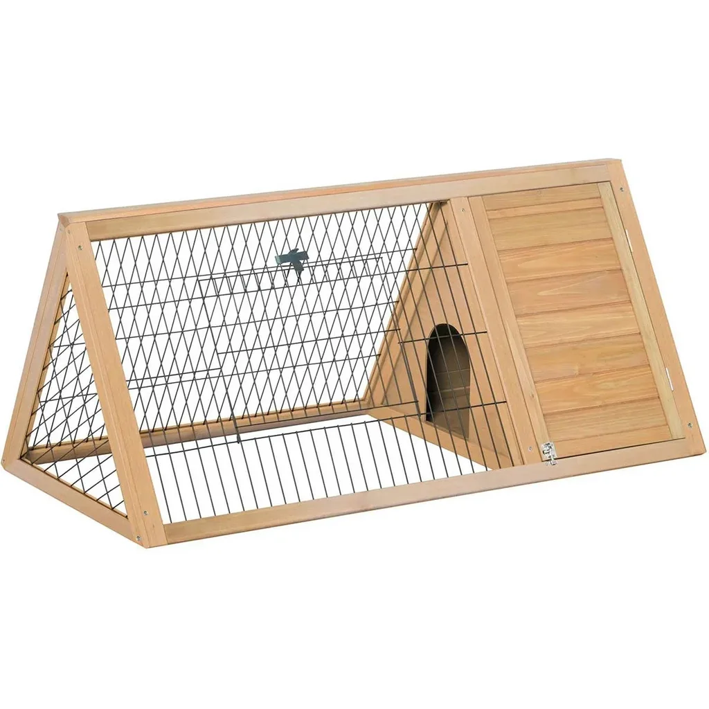 Triangular small animal hutch with outdoor enclosure, yellow, 116 x 62.2 x 52.5 cm