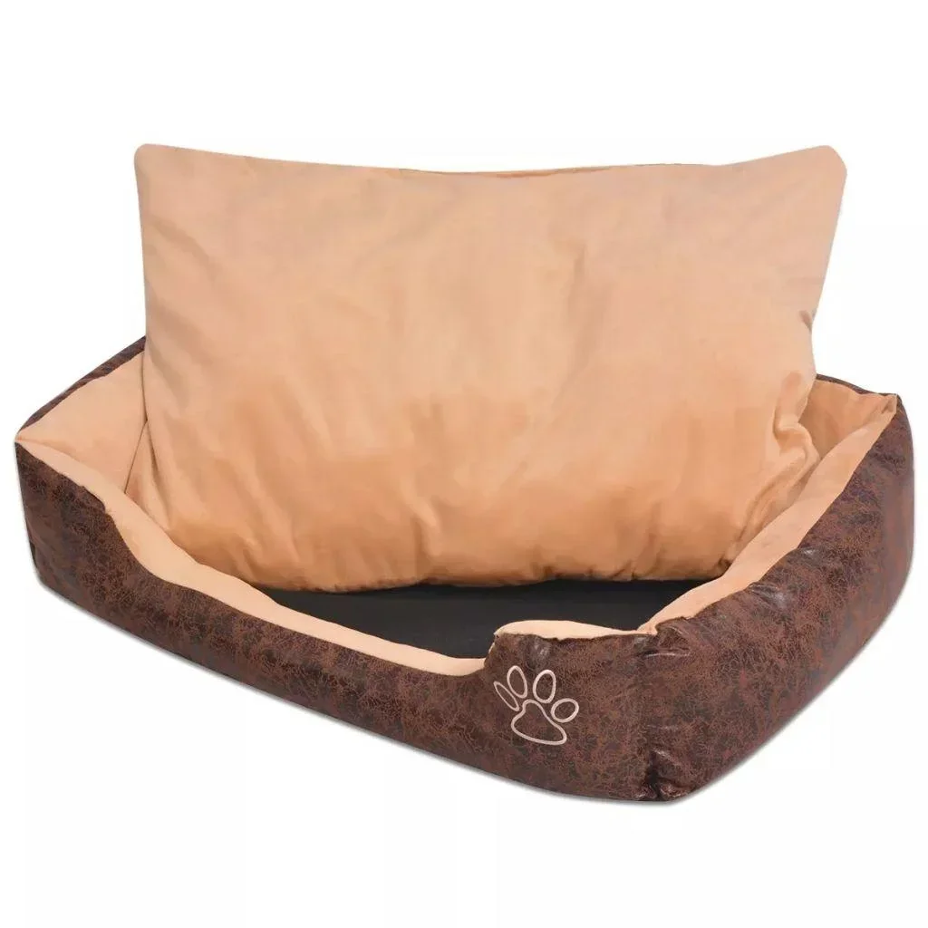 Dog bed cushion PU leather size S brown