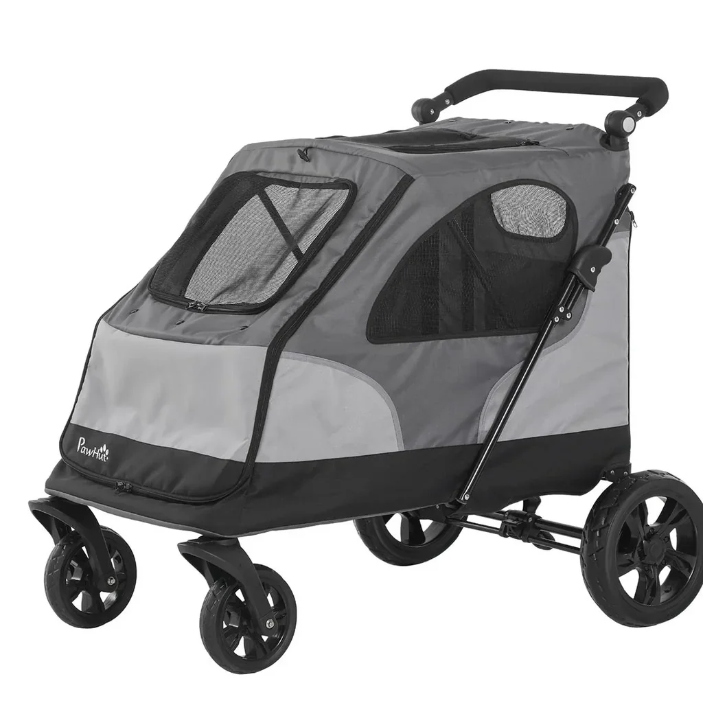 Dog buggy dog ​​cart with 4 wheels pet buggy for medium-sized dogs foldable Oxford Grey 104.5 x 68.5 x 110 cm