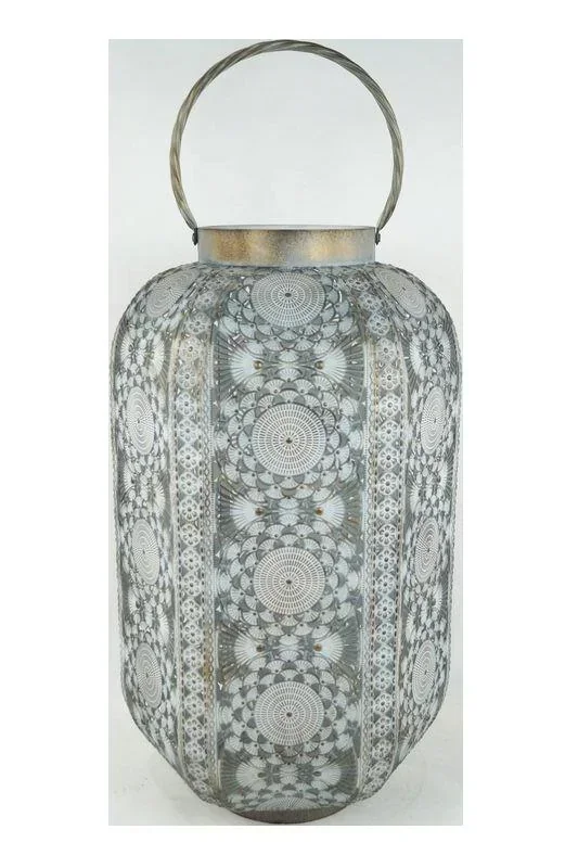 Antique metal lantern with glass insert