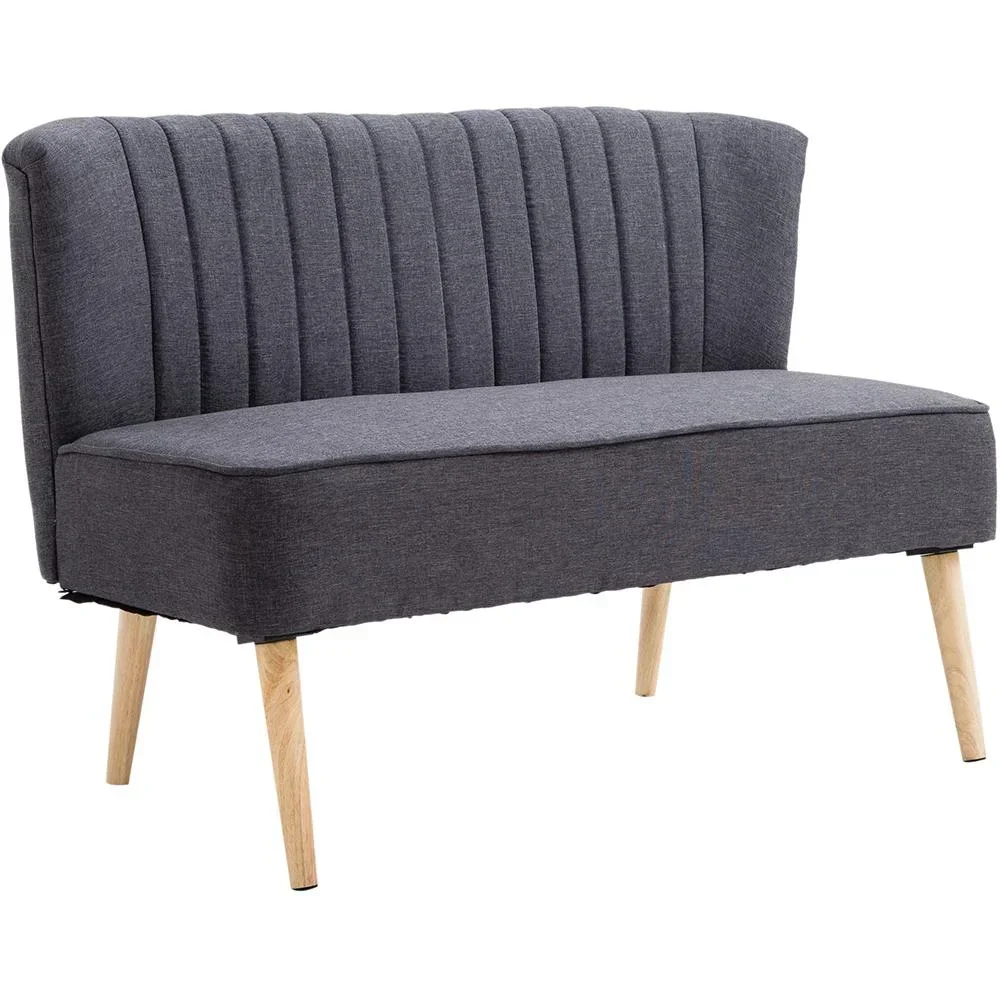 2-seater couch fabric sofa upholstered sofa seating furniture wood dark grey 117 x 56.5 x 77 cm