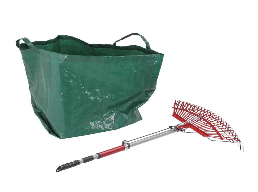 Lawn rake with leaf grabber - telescopic - with 25 tines including 140 L garden bag