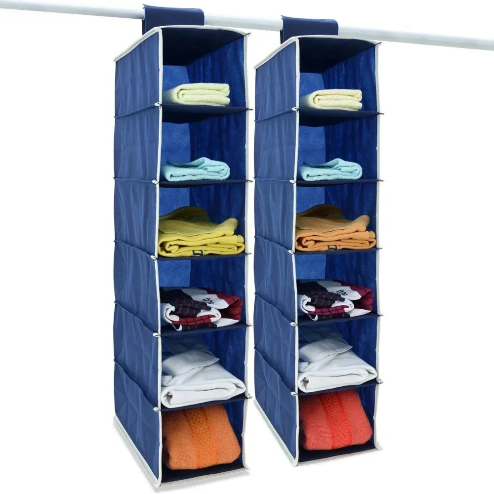 2x coat hangers with 6 compartments in blue/white