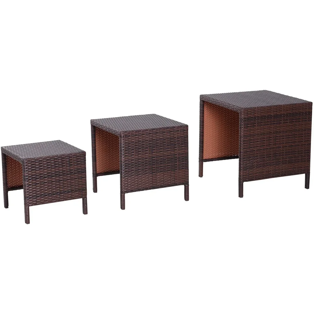Side table set of 3 coffee tables garden tables set of tables balcony tables polyrattan brown