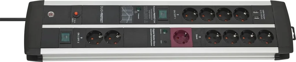 Premium-Protect-Line Duo 11-way power strip, 120,000A surge protection, USB 3.1A, 3m cable