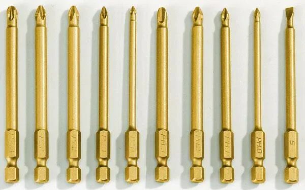 Anti-slip bit set 10 pcs. - 90 mm long, titanium coated