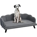 Dog sofa with backrest, pet sofa with wooden legs, dog bed with soft cover, cat sofa, dark grey 98.5 x 60.5 x 35.5 cm