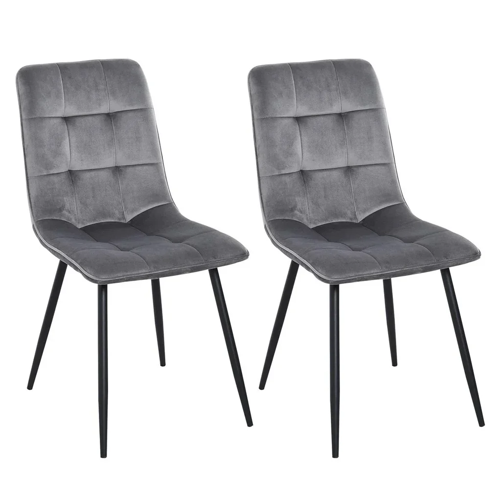 Set of 2 dining room chairs, kitchen chairs, dining table, foam metal, grey and black, 45 x 63 x 90 cm