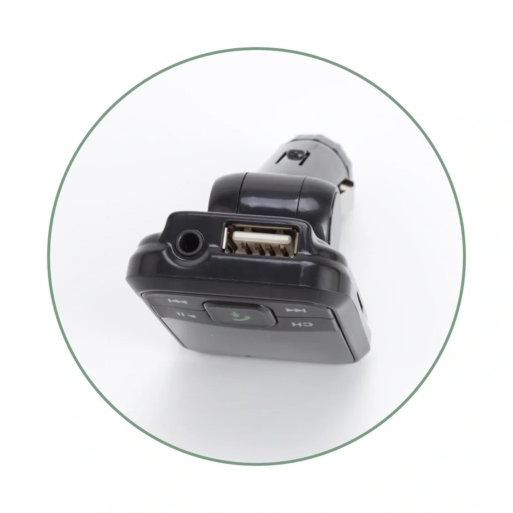 Bluetooth FM transmitter with hands-free function + USB car charger with emergency hammer