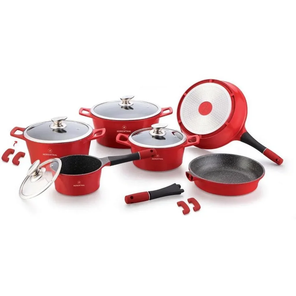 Herenthal Marble Coated Cookware Set - 14 Pieces - Red