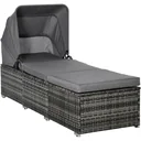 Sun lounger made of polyrattan with sunroof, adjustable garden lounger, rattan lounger, garden furniture, lounger with cushion, grey 195 x 65