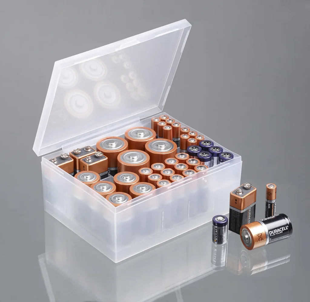 Battery storage box, transparent