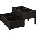 4-piece raised bed in rattan look, dark brown